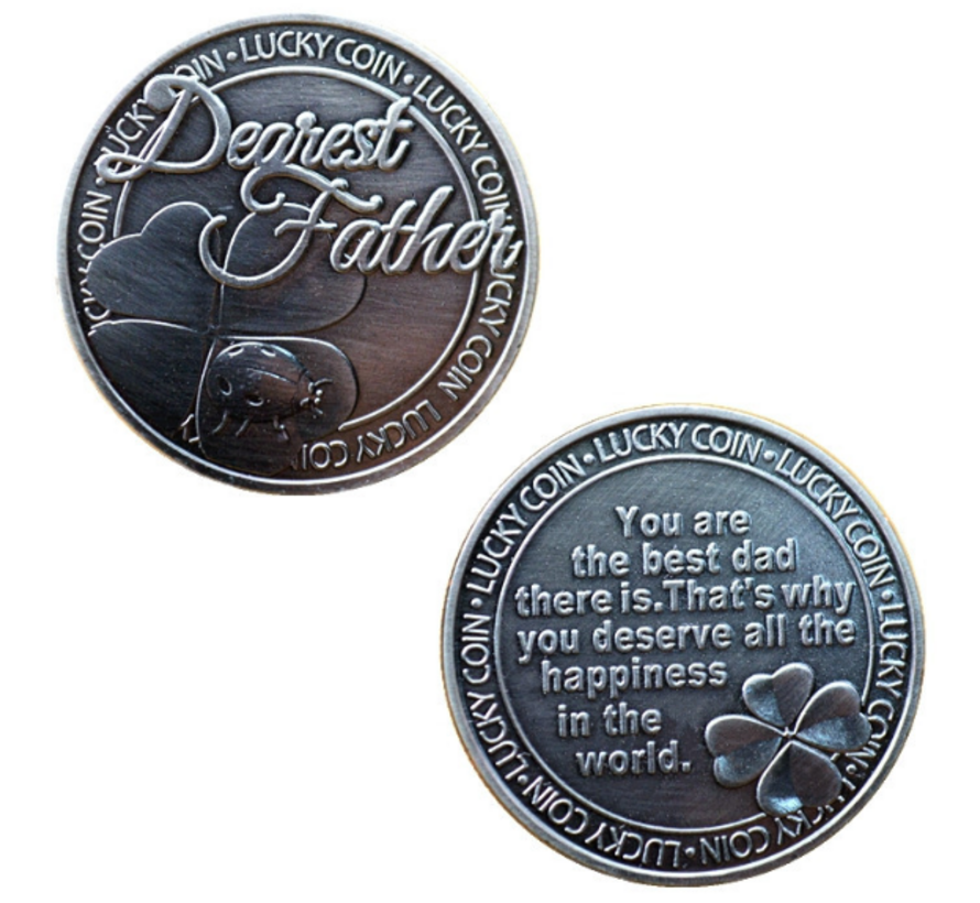 Allernieuwste.nl® Dearest Father Herdenkingsmunt Geluksmunt Verzilverd Cadeau - Liefde voor Vader Pappa Geschenk idee - verzilverd - Ø 40 mm