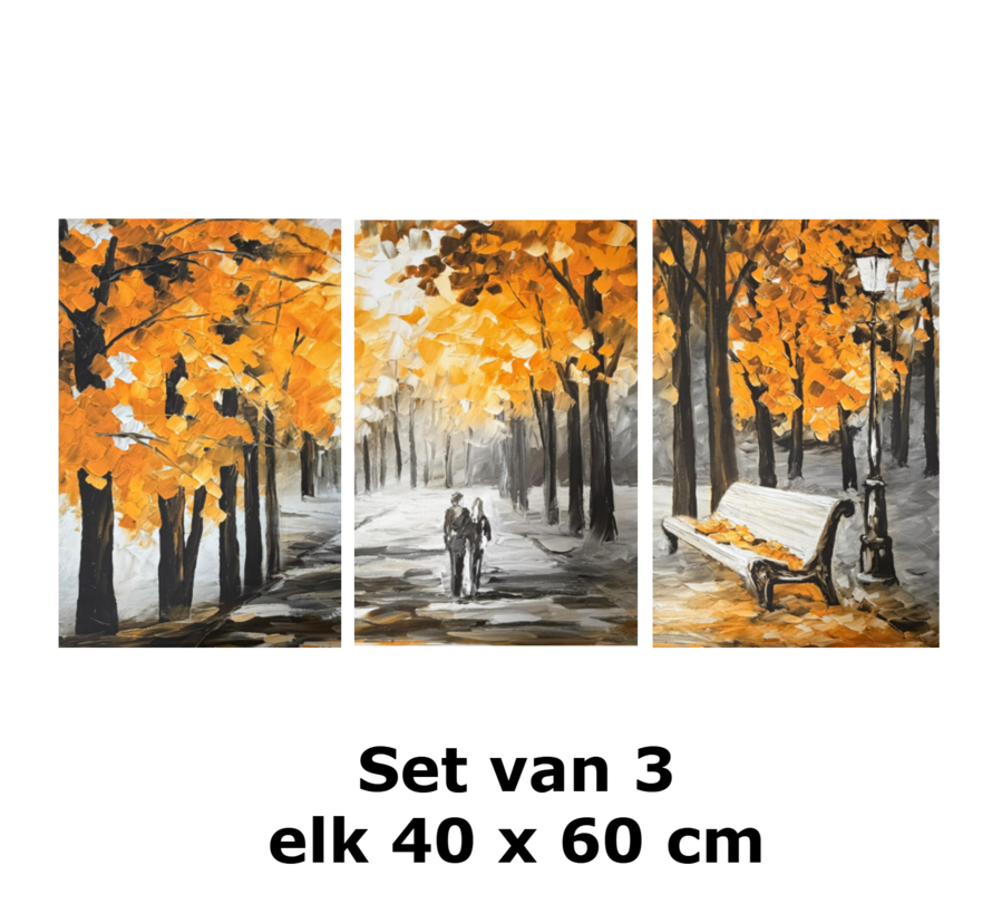 Allernieuwste.nl® Canvas Schilderij 3-Luik Herfst Landschap – 3st 40x60 cm - Abstract Wanddecoratie – Muurdecoratie  - Seizoen Herfst