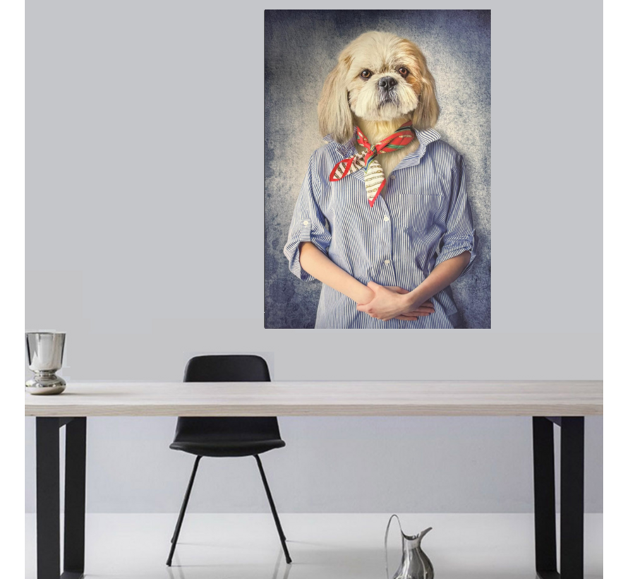 Allernieuwste.nl® Canvas Schilderij Mens met Hondenkop – 50 x 70 cm - Humoristisch Portret Wanddecoratie – Muurdecoratie – Grappig Dierenportret
