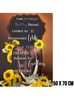 Allernieuwste.nl Canvas Schilderij Vrouw met Positieve Affirmaties en Zonnebloemen – 50 x 70 cm