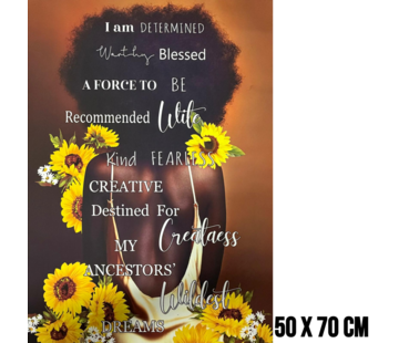 Allernieuwste.nl Canvas Schilderij Vrouw met Positieve Affirmaties en Zonnebloemen – 50 x 70 cm