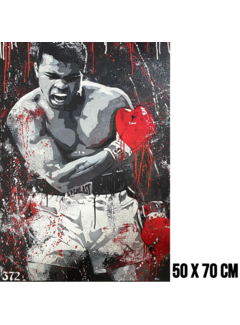 Allernieuwste.nl Canvas Schilderij Bokser Muhammad Ali Zwart-Wit-Rood – 50 x 70 cm