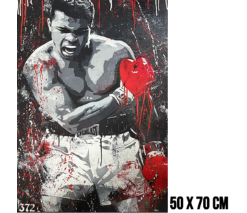 Allernieuwste.nl Canvas Schilderij Bokser Muhammad Ali Zwart-Wit-Rood – 50 x 70 cm
