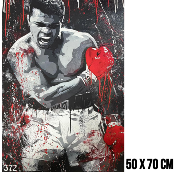 Allernieuwste.nl Canvas Schilderij Bokser Muhammad Ali Zwart-Wit-Rood – 50 x 70 cm