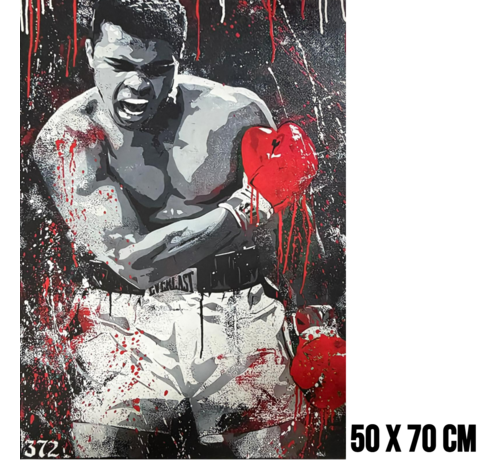 Allernieuwste.nl Allernieuwste.nl® Canvas Schilderij Bokser Muhammad Ali Zwart-Wit-Rood – 50 x 70 cm Bokser Portret Sport Wanddecoratie – Muurdecoratie – Wanddecoratie