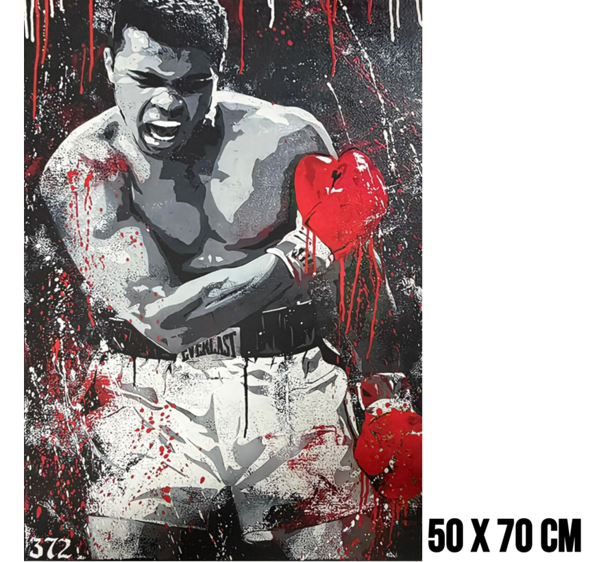 Allernieuwste.nl® Canvas Schilderij Bokser Muhammad Ali Zwart-Wit-Rood – 50 x 70 cm Bokser Portret Sport Wanddecoratie – Muurdecoratie – Wanddecoratie