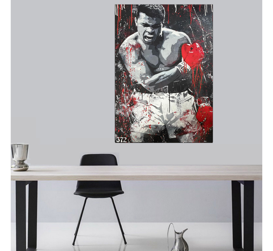 Allernieuwste.nl® Canvas Schilderij Bokser Muhammad Ali Zwart-Wit-Rood – 50 x 70 cm Bokser Portret Sport Wanddecoratie – Muurdecoratie – Wanddecoratie
