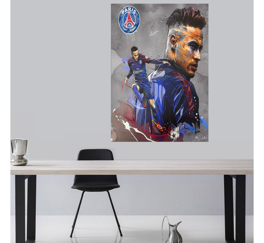 Allernieuwste.nl® Canvas Schilderij Voetballer Neymar Jr PSG – 50 x 70 cm - Voetbal Portret Sport Wanddecoratie – Muurdecoratie