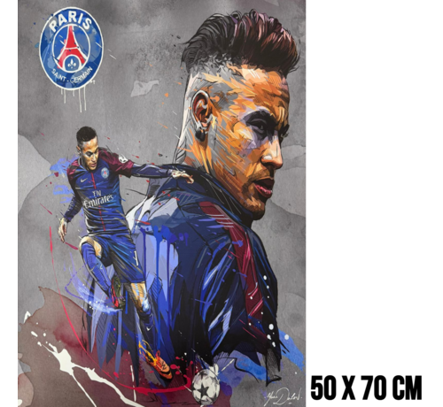 Allernieuwste.nl Allernieuwste.nl® Canvas Schilderij Voetballer Neymar Jr PSG – 50 x 70 cm - Voetbal Portret Sport Wanddecoratie – Muurdecoratie