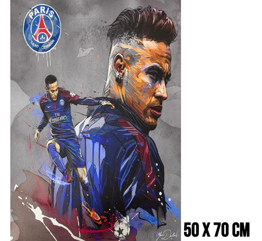 Allernieuwste.nl® Canvas Schilderij Voetballer Neymar Jr PSG – 50 x 70 cm - Voetbal Portret Sport Wanddecoratie – Muurdecoratie