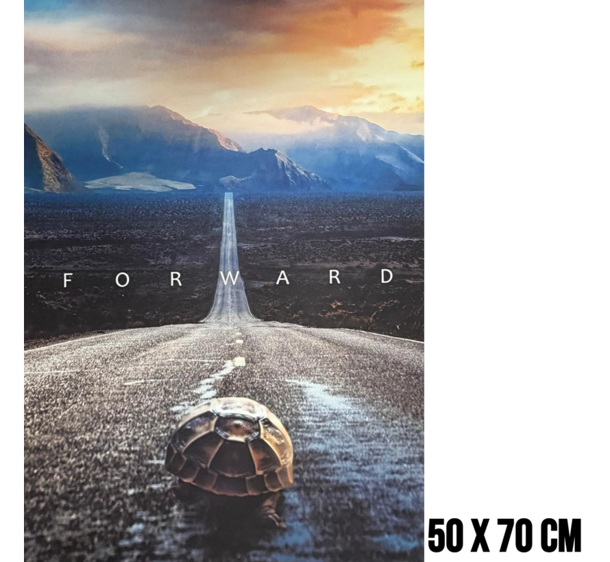Allernieuwste.nl® Canvas Schilderij Motivatie Poster Schildpad FORWARD – 50 x 70 cm - Inspirerende Wanddecoratie – Muurdecoratie