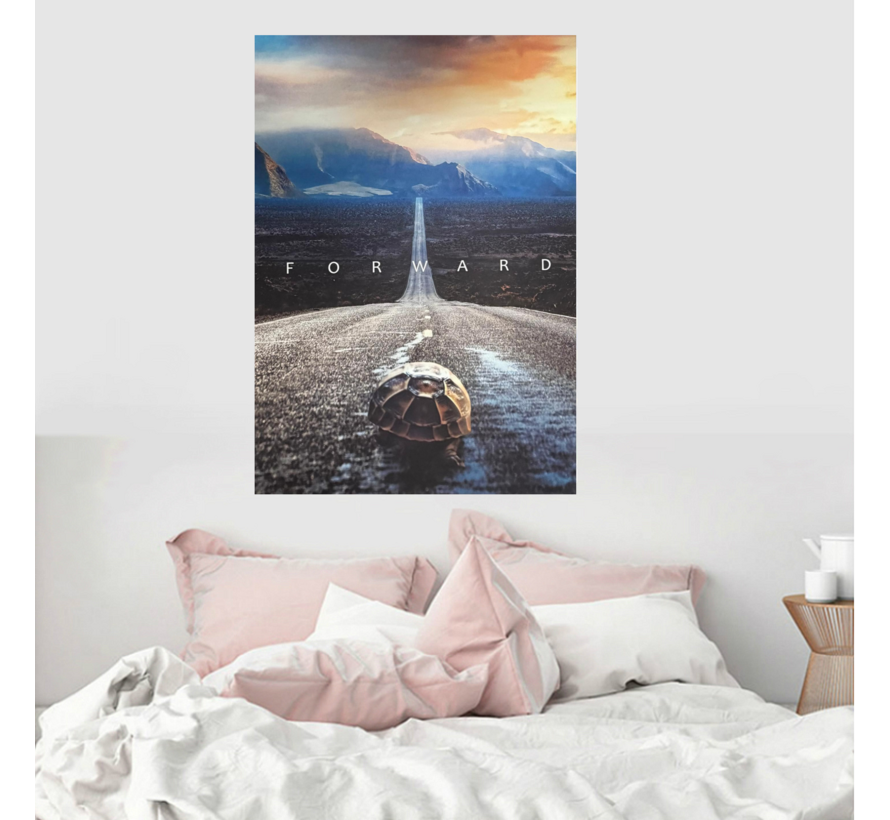 Allernieuwste.nl® Canvas Schilderij Motivatie Poster Schildpad FORWARD – 50 x 70 cm - Inspirerende Wanddecoratie – Muurdecoratie