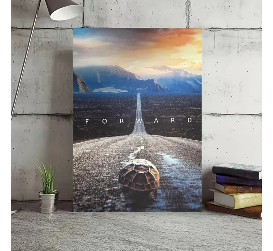 Allernieuwste.nl® Canvas Schilderij Motivatie Poster Schildpad FORWARD – 50 x 70 cm - Inspirerende Wanddecoratie – Muurdecoratie