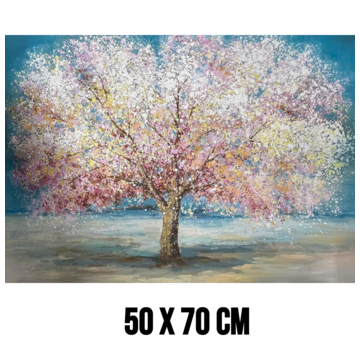 Allernieuwste.nl Canvas Schilderij Abstracte Roze Boom Bloesemboom – 50 x 70 cm