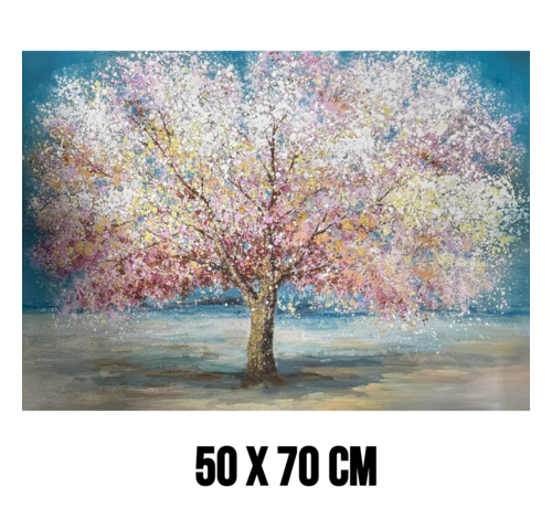Allernieuwste.nl Allernieuwste.nl® Canvas Schilderij Abstracte Roze Boom Bloesemboom – 50 x 70 cm - Abstract Bloesem Wanddecoratie – Muurdecoratie