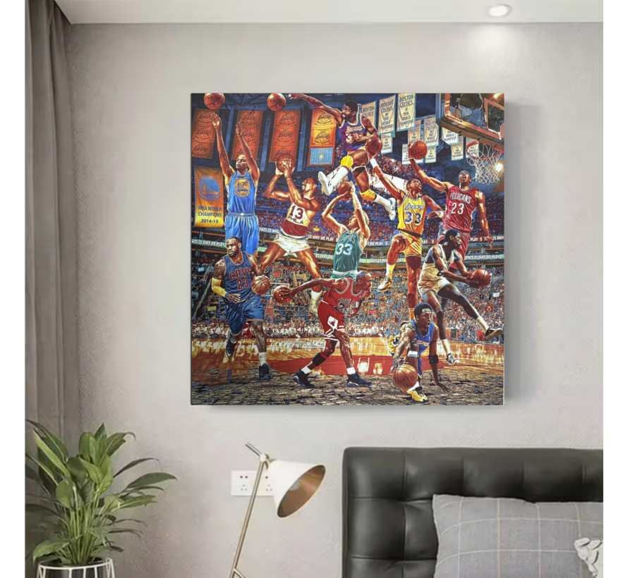 Allernieuwste.nl® Canvas Schilderij Basketbalspelers ‘’This Is Why We Play’’ – 50 x 50 cm – Basketbaltoppers – Sport – Wanddecoratie – Muurdecoratie