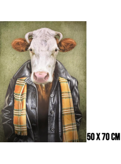 Allernieuwste.nl Canvas Schilderdij Vintage Antropomorfe Koe in Leren Jas – 50 x 70