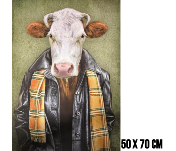 Allernieuwste.nl Canvas Schilderdij Vintage Antropomorfe Koe in Leren Jas – 50 x 70