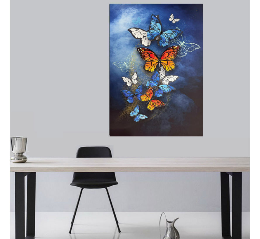 Allernieuwste.nl® Canvas Schilderij Vlinderfamilie 1 - 50 x 70 cm - Kleurrijke Natuur Wanddecoratie – Dieren – Muurdecoratie