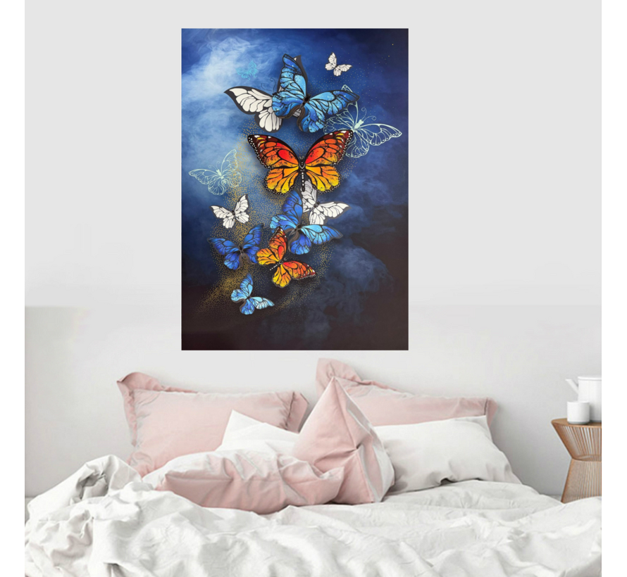Allernieuwste.nl® Canvas Schilderij Vlinderfamilie 1 - 50 x 70 cm - Kleurrijke Natuur Wanddecoratie – Dieren – Muurdecoratie