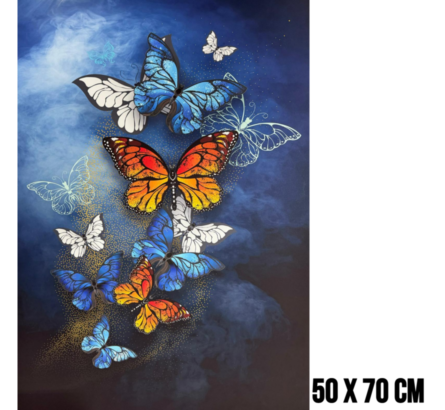 Allernieuwste.nl® Canvas Schilderij Vlinderfamilie 1 - 50 x 70 cm - Kleurrijke Natuur Wanddecoratie – Dieren – Muurdecoratie