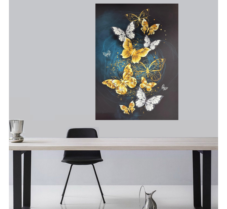 Allernieuwste.nl® Canvas Schilderij Vlinderfamilie 2 - 50 x 70 cm - Kleurrijke Natuur Wanddecoratie – Dieren – Muurdecoratie