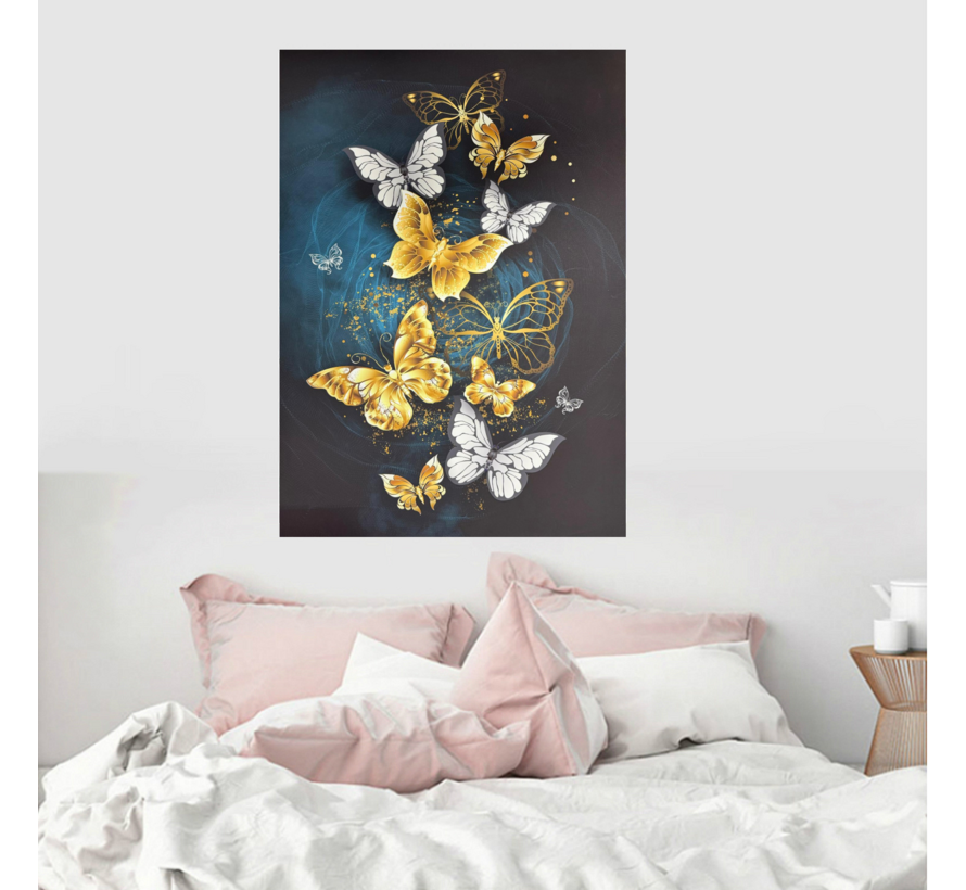 Allernieuwste.nl® Canvas Schilderij Vlinderfamilie 2 - 50 x 70 cm - Kleurrijke Natuur Wanddecoratie – Dieren – Muurdecoratie