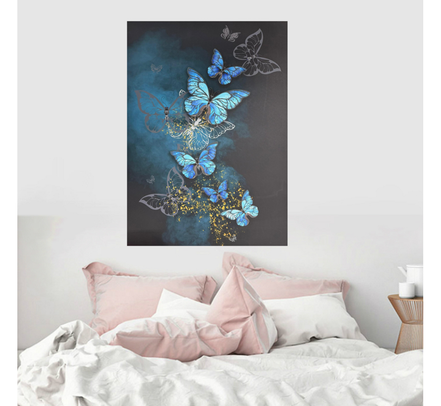 Allernieuwste.nl® Canvas Schilderij Vlinderfamilie 3 - 50 x 70 cm - Kleurrijke Natuur Wanddecoratie – Dieren – Muurdecoratie