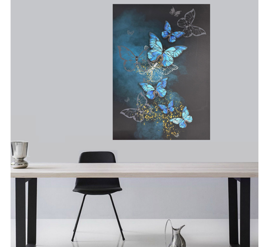 Allernieuwste.nl® Canvas Schilderij Vlinderfamilie 3 - 50 x 70 cm - Kleurrijke Natuur Wanddecoratie – Dieren – Muurdecoratie