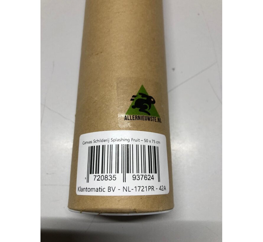 Allernieuwste.nl® Canvas Schilderij Splashing Fruit – 50 x 75 cm – Kleurrijk - Keuken - Wanddecoratie Modern – Muurdecoratie