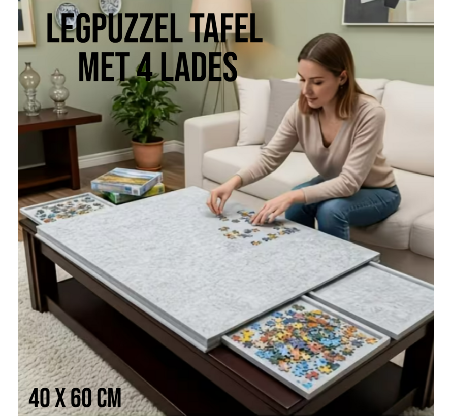 Allernieuwste.nl® Legpuzzel Bord met 4 Lades – Puzzel Organizer & Puzzeltafel – Lichtgrijs