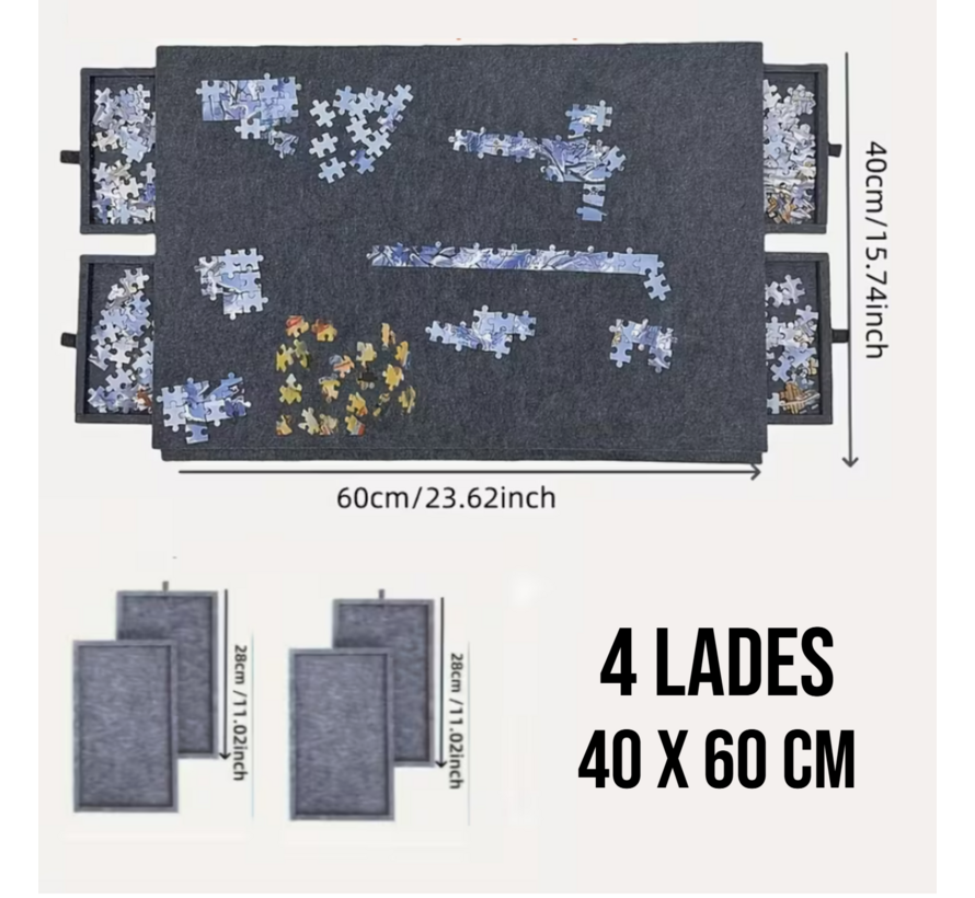 Allernieuwste.nl® Legpuzzel Bord met 4 Lades – Puzzel Organizer & Puzzeltafel – Lichtgrijs