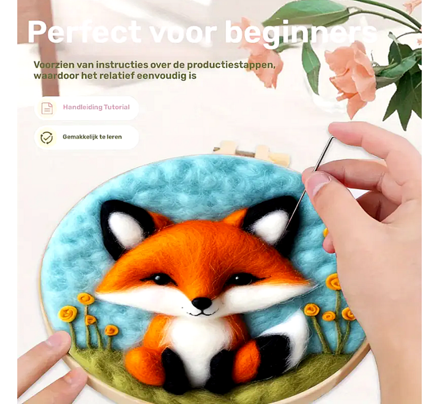 DIY Naaldvilt Wolvilt Pakket Vosje – Complete Starterset – Met Wol, Naalden, Borduurring & Handleiding – Creatief Hobbypakket voor Beginners & Gevorderden