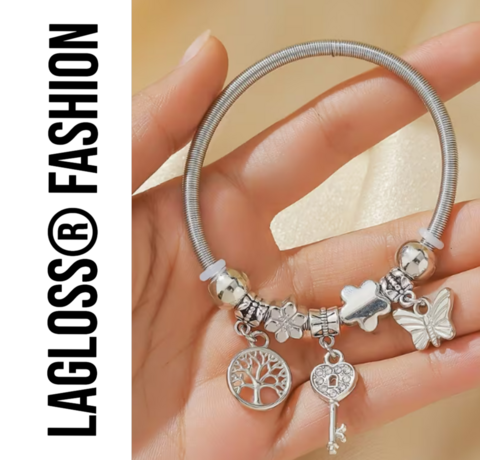 LaGloss LaGloss® Boho Bedelarmband Verzilver - Dames - Incl Luxe Cadeauverpakking - Bedel Armband Zilver Plated