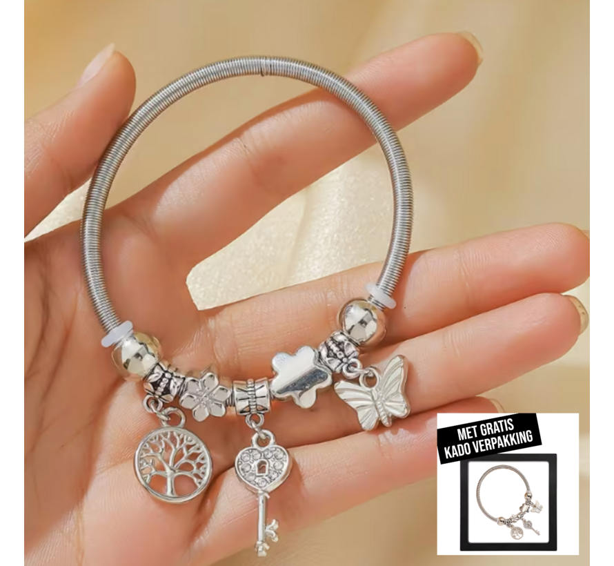 LaGloss® Boho Bedelarmband Verzilver - Dames - Incl Luxe Cadeauverpakking - Bedel Armband Zilver Plated