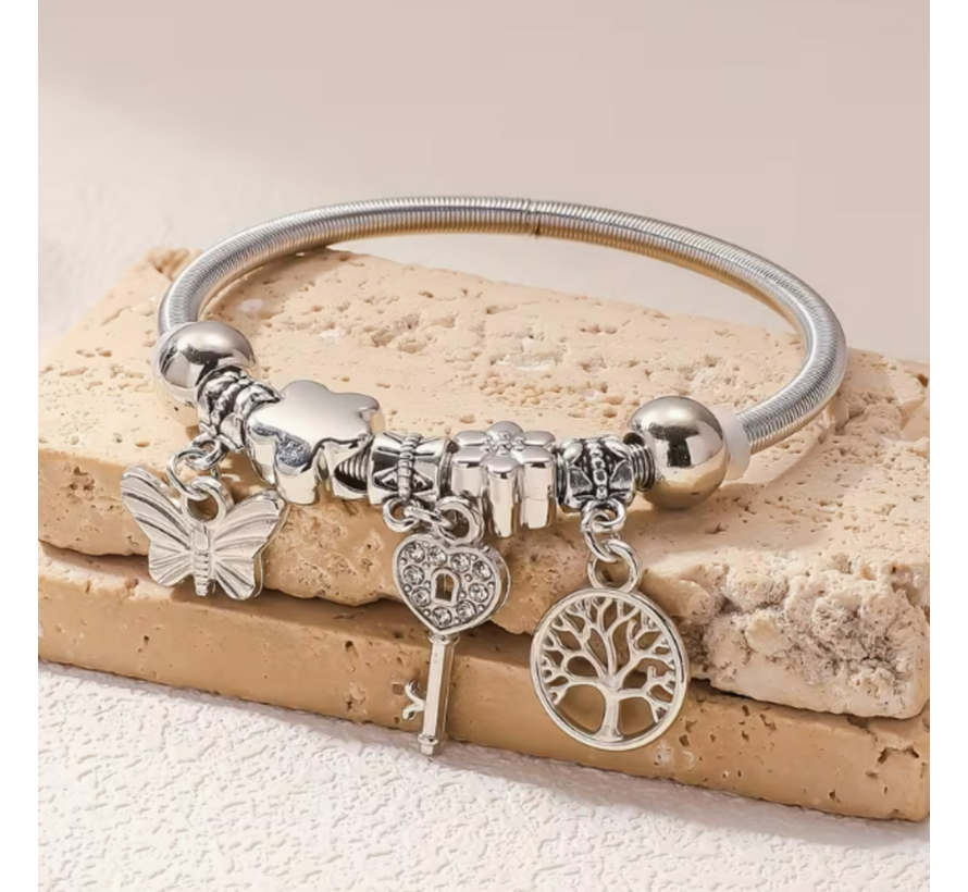 LaGloss® Boho Bedelarmband Verzilver - Dames - Incl Luxe Cadeauverpakking - Bedel Armband Zilver Plated