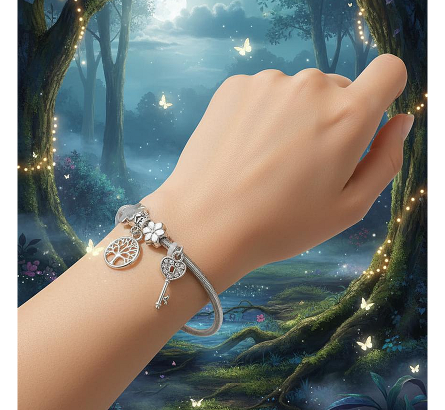 LaGloss® Boho Bedelarmband Verzilver - Dames - Incl Luxe Cadeauverpakking - Bedel Armband Zilver Plated