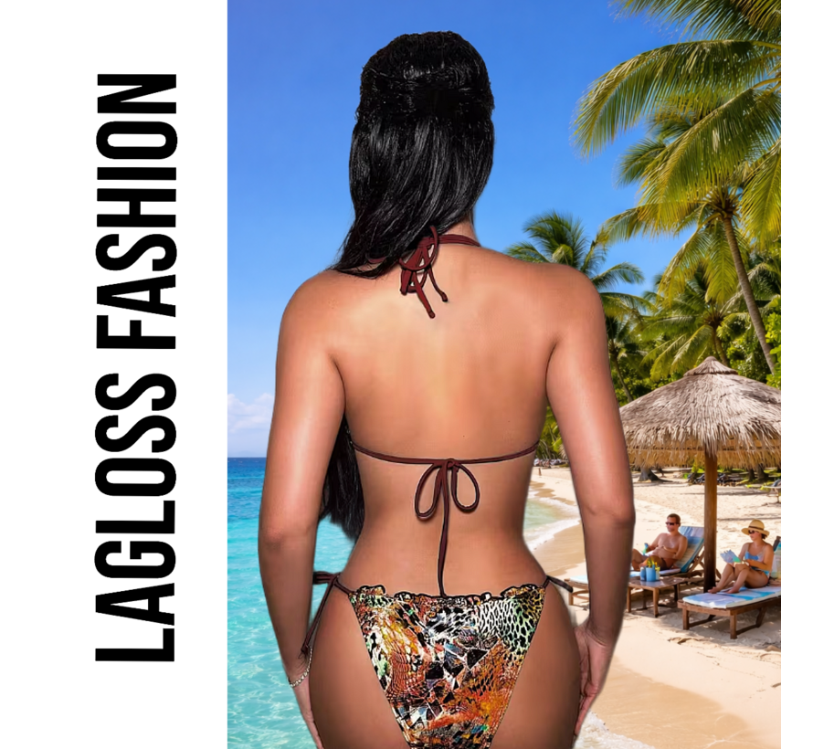 LaGloss® 2-Delig Sexy Luipaardprint Bikini set Zwart Bruin - Verstelbaar – Zomermode – Strandmode – Maat M