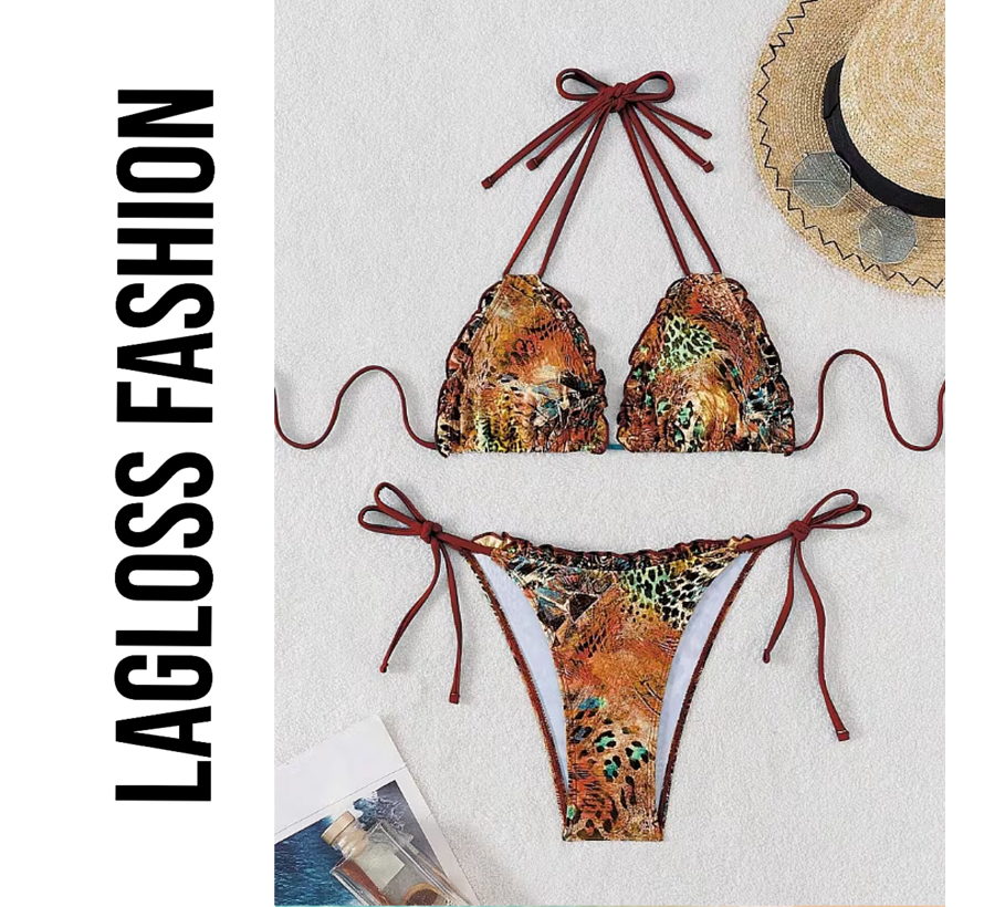 LaGloss® 2-Delig Sexy Luipaardprint Bikini set Zwart Bruin - Verstelbaar – Zomermode – Strandmode – Maat M