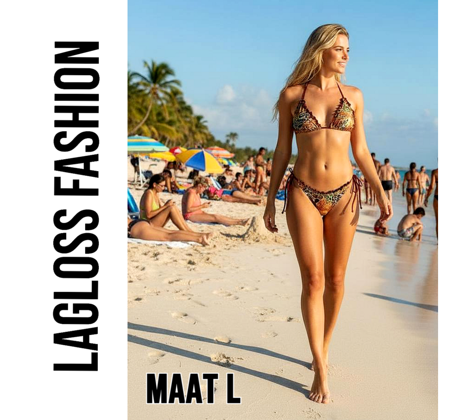 LaGloss® 2-Delig Sexy Luipaardprint Bikini set Zwart Bruin - Verstelbaar – Zomermode – Strandmode – Maat L