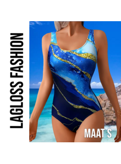 LaGloss Blauw met Gouden Accenten Badpak– Maat S
