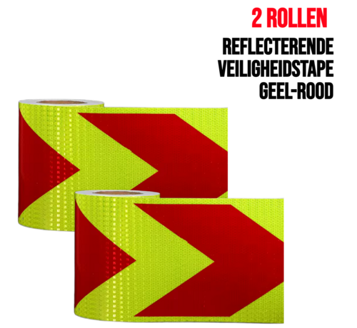 Allernieuwste.nl® 2 Rollen Reflecterende Tape Stickers Veiligheidstape – 10 cm x 1mtr - Reflectie Reflector Plakband - Geel-Rood - 2 Rollen