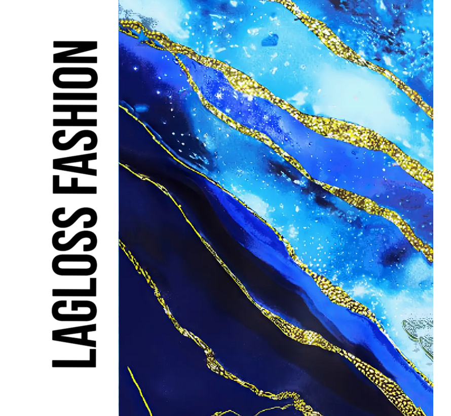 LaGloss® Blauw Gouden Badpak – Elegant Damesbadpak met Abstracte Print & Buikcontrole – Maat S