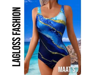 LaGloss Blauw met Gouden Accenten Badpak– Maat S