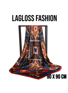 LaGloss Modieuze Vierkante Dames Sjaal Groen Blauw – 90 x 90 cm