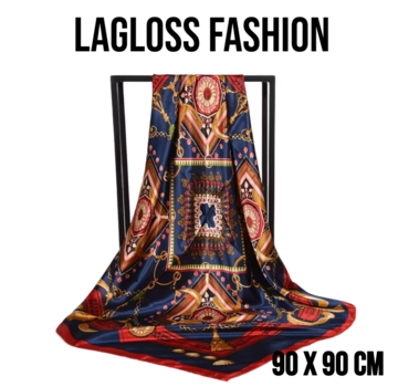 LaGloss Modieuze Vierkante Dames Sjaal Groen Blauw – 90 x 90 cm