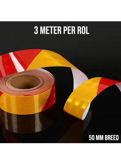 Allernieuwste.nl® Rol Reflecterende Tape Stickers Veiligheidstape Rood Geel - 50mmx3mtr