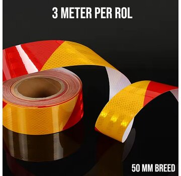 Allernieuwste.nl® Rol Reflecterende Tape Stickers Veiligheidstape Rood Geel - 50mmx3mtr