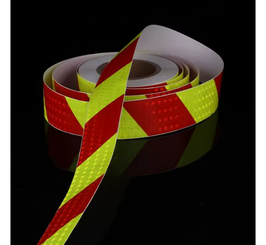 Rol Reflecterende Tape Stickers Veiligheidstape Rood Geel - 50mmx3mtr - Waterdicht Reflector Plakband