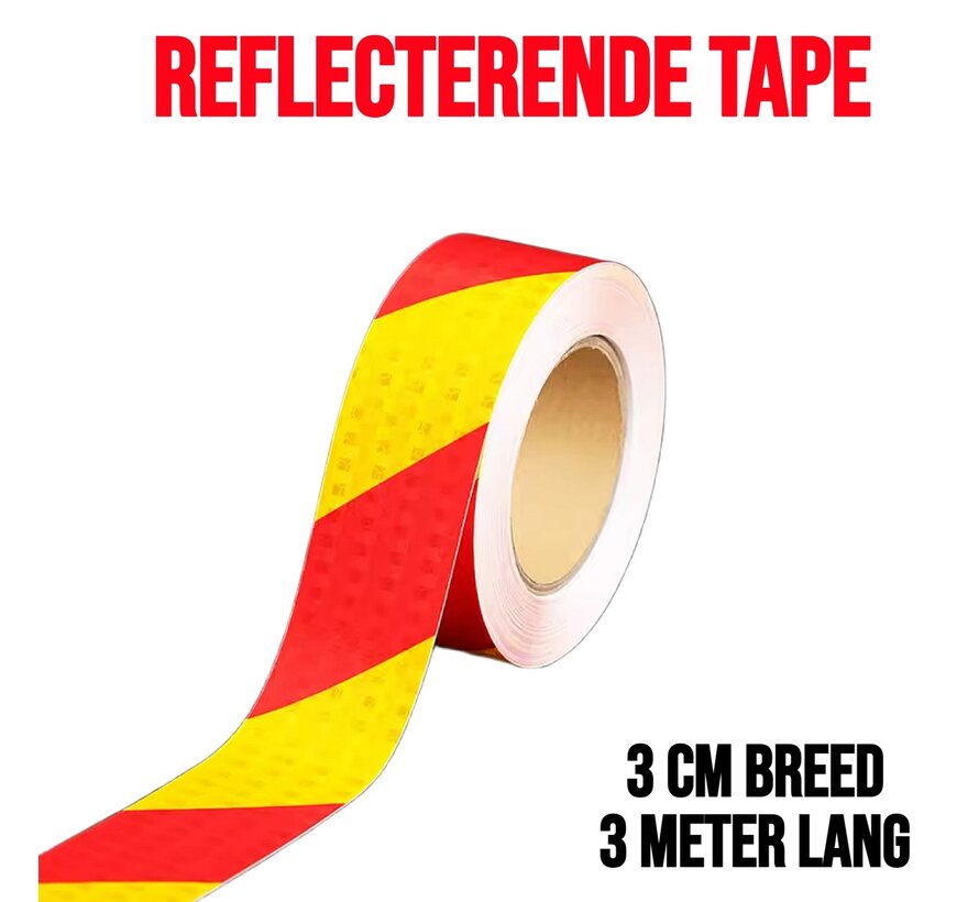 Rol Reflecterende Tape Stickers Veiligheidstape Rood Geel - 50mmx3mtr - Waterdicht Reflector Plakband